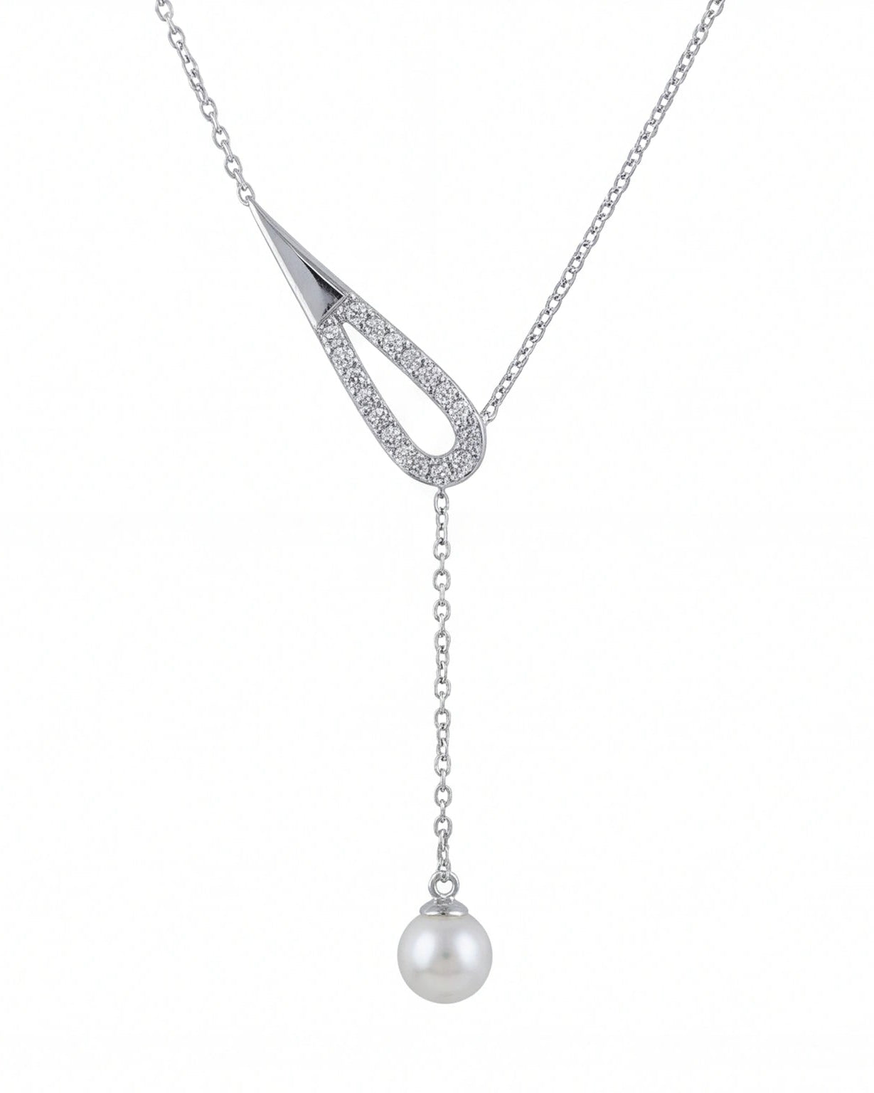 Teardrop Pearl Drop Necklace for Women#color_silver