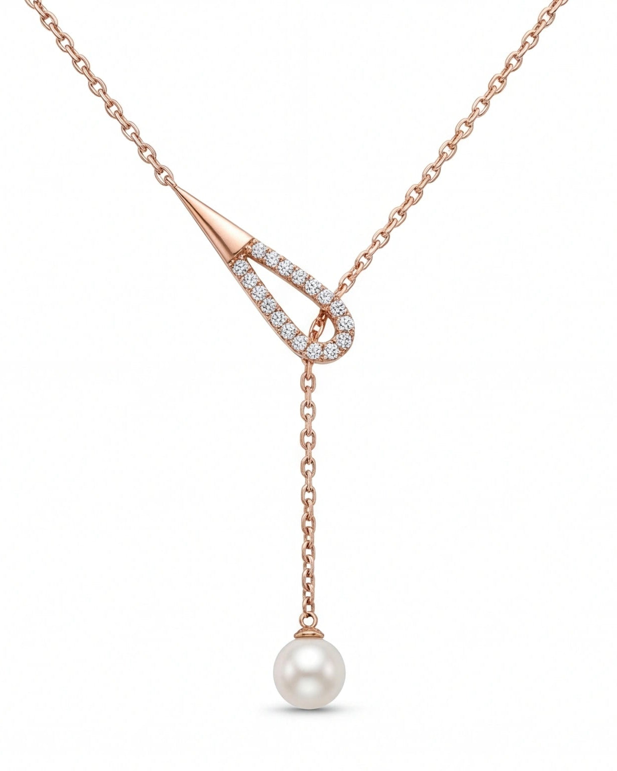 Teardrop Pearl Drop Necklace for Women#color_rose gold
