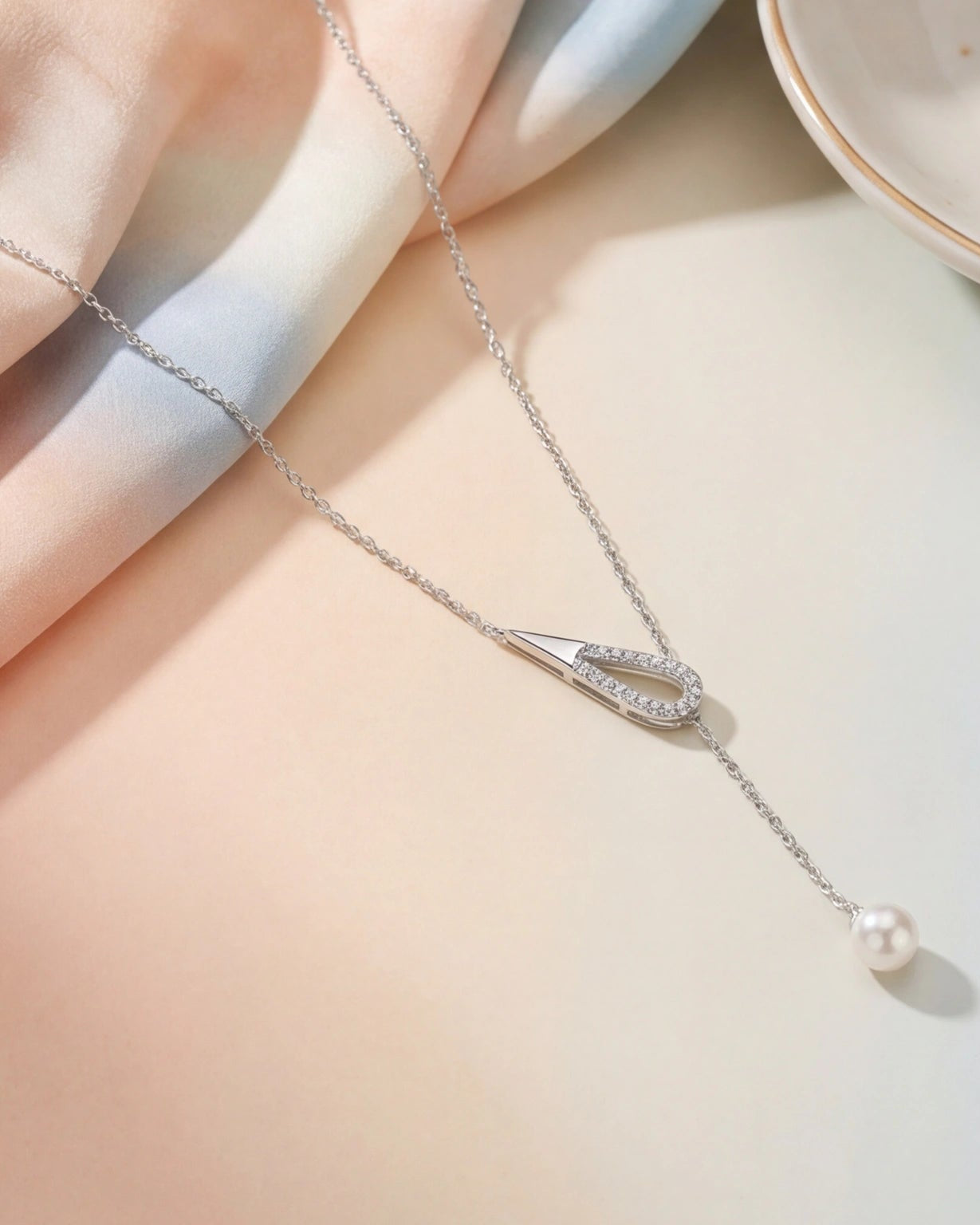 Teardrop Pearl Drop Necklace for Women #color_silver