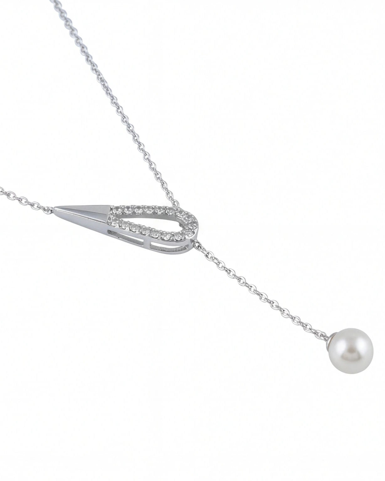 Teardrop Pearl Drop Necklace for Women#color_silver