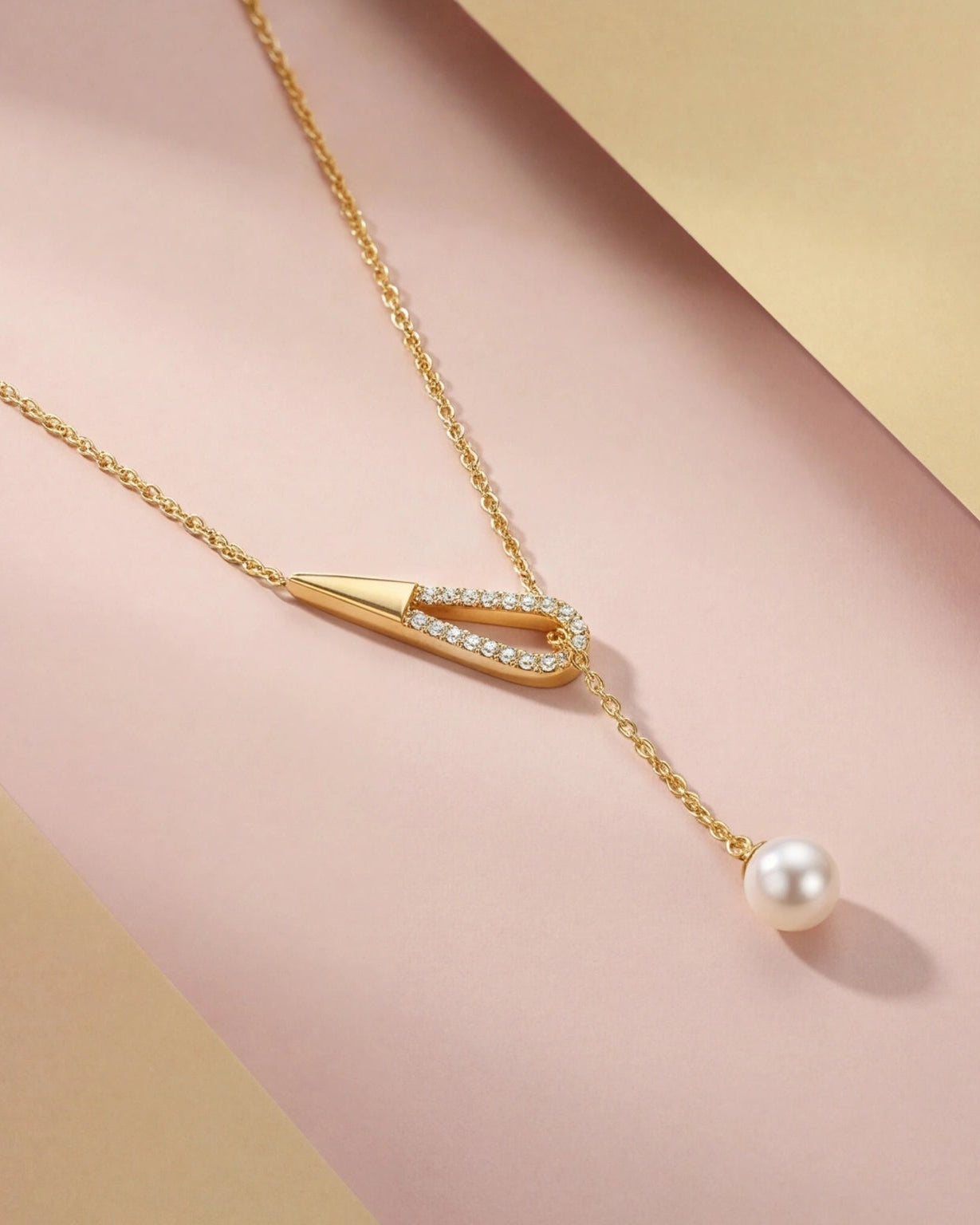 #Teardrop Pearl Drop Necklace for Women#color_gold