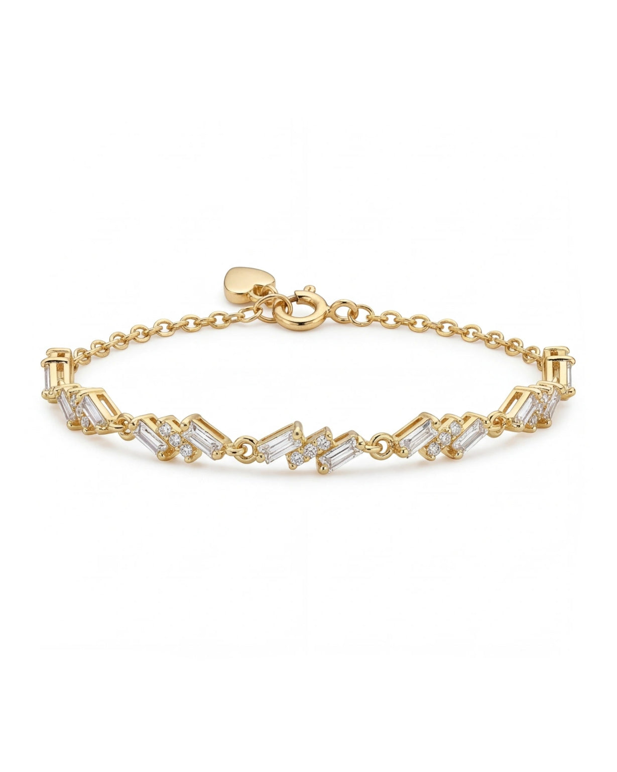 Baguette CZ Chain Bracelet for Women#color_gold
