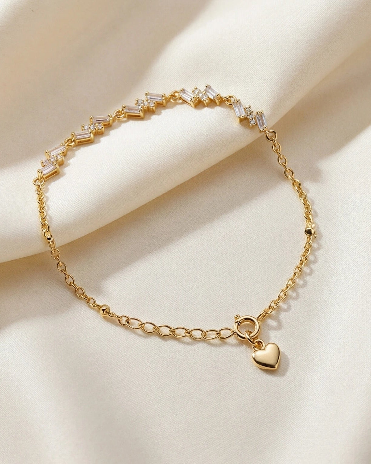 Baguette CZ Chain Bracelet for Women#color_gold