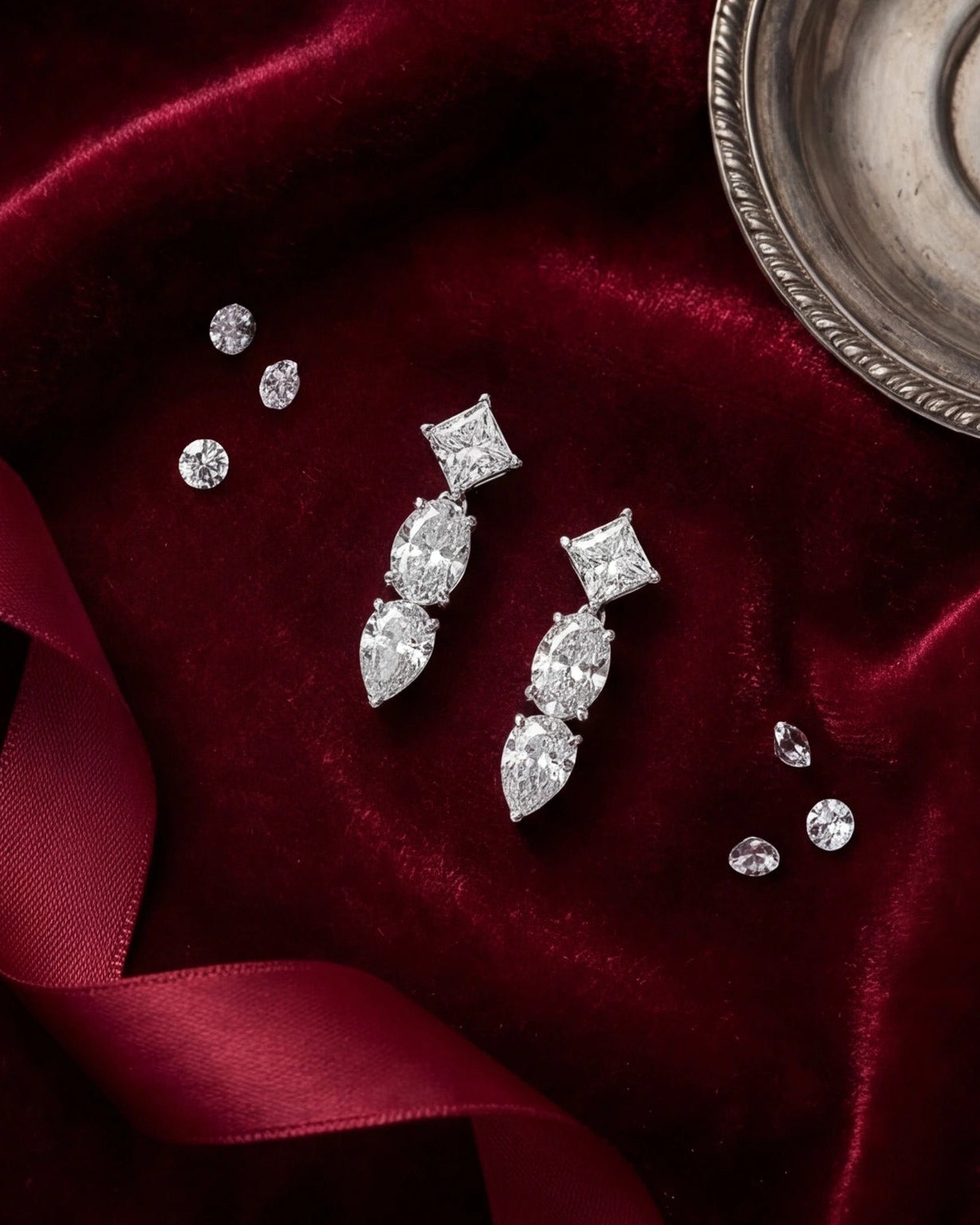 Three stone CZ drop earrings #color silver