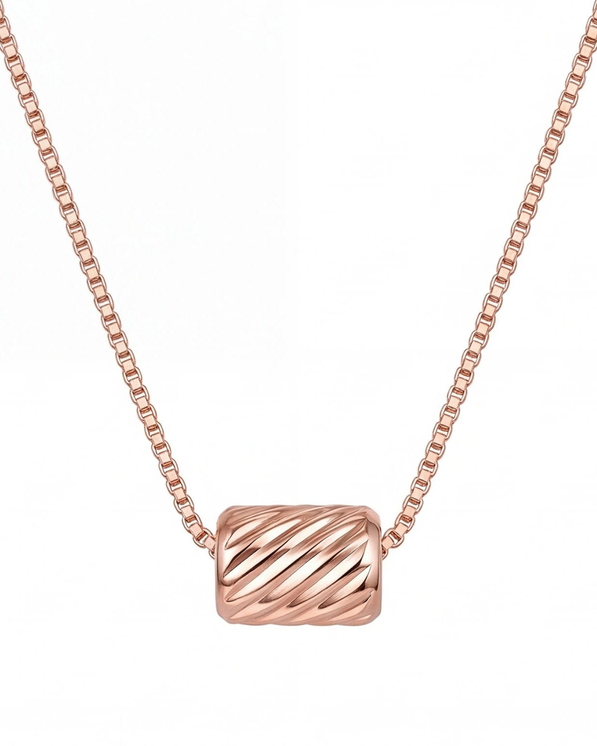 Textured Barrel Pendant Box Chain Necklace for Women #color_rose gold