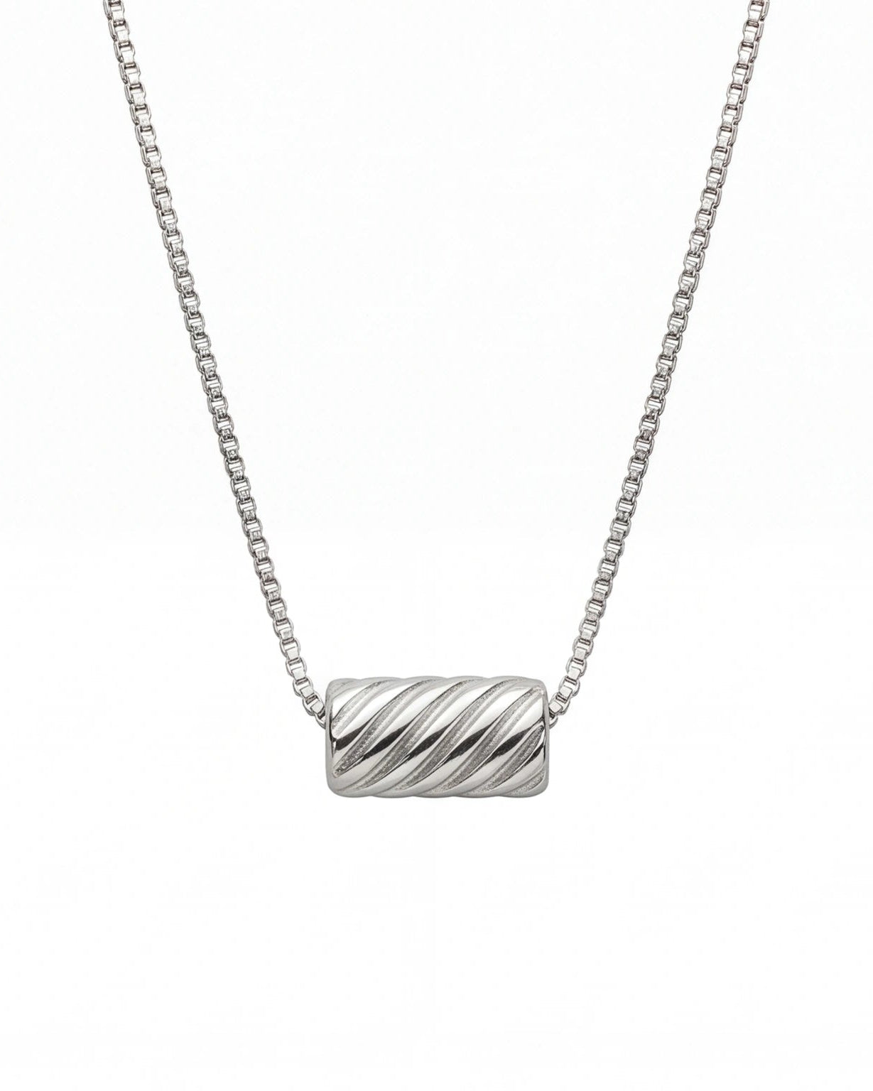 Textured Barrel Pendant Box Chain Necklace for Women #color_silver