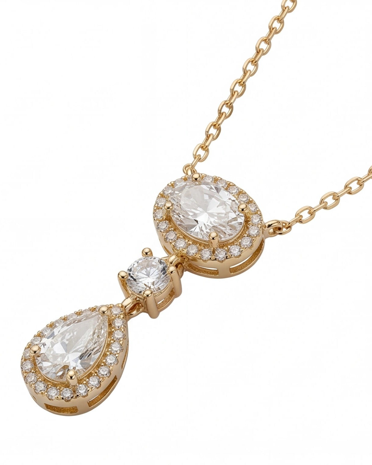 Oval & Pear CZ Halo Drop Necklace for Women #color_gold