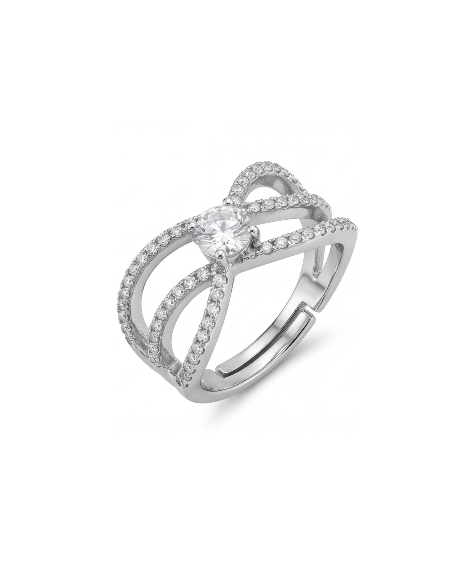 Crisscross Pavé Crossover Solitaire Ring