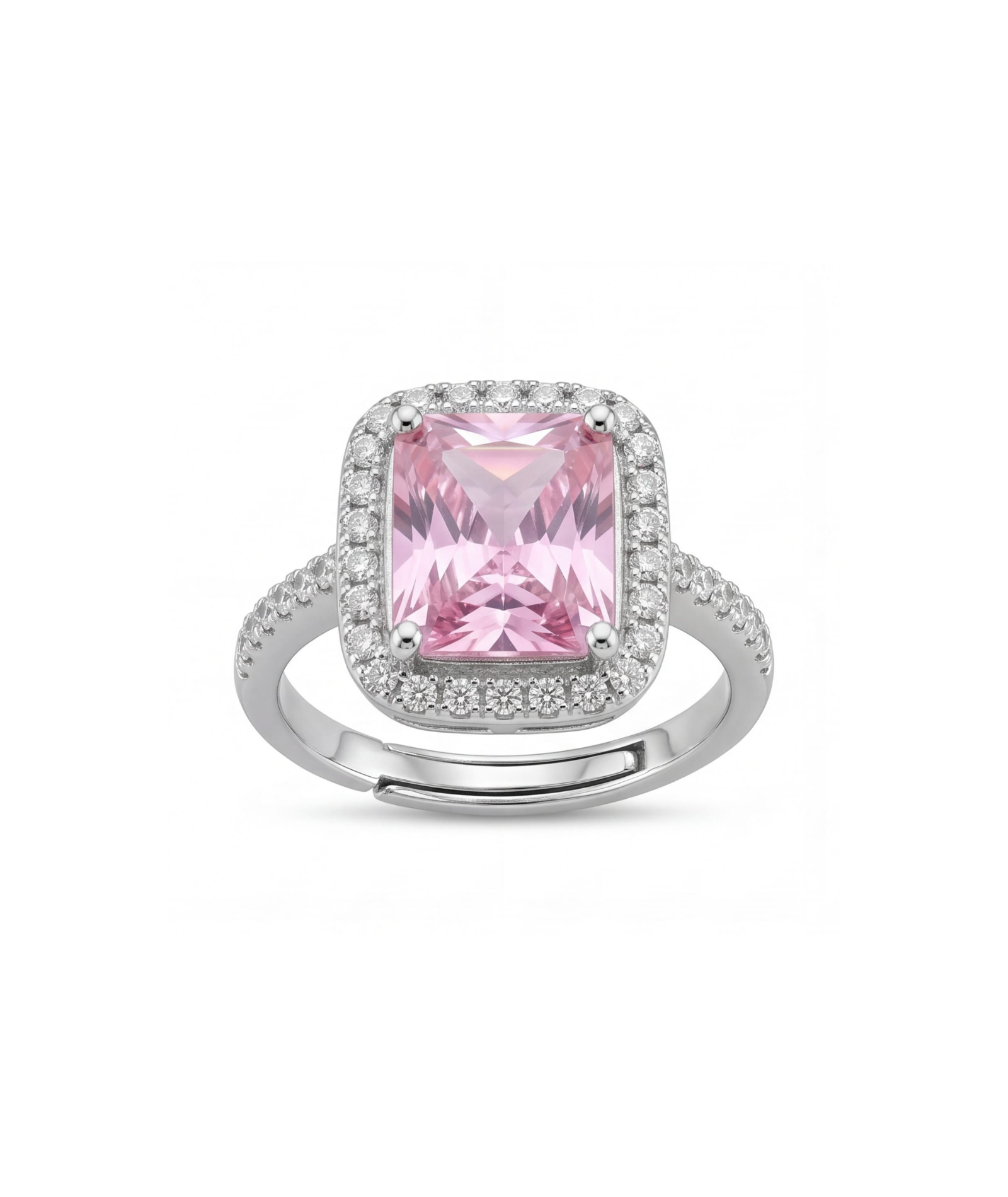 Rose Ice Pink Radiant Cut Halo Ring