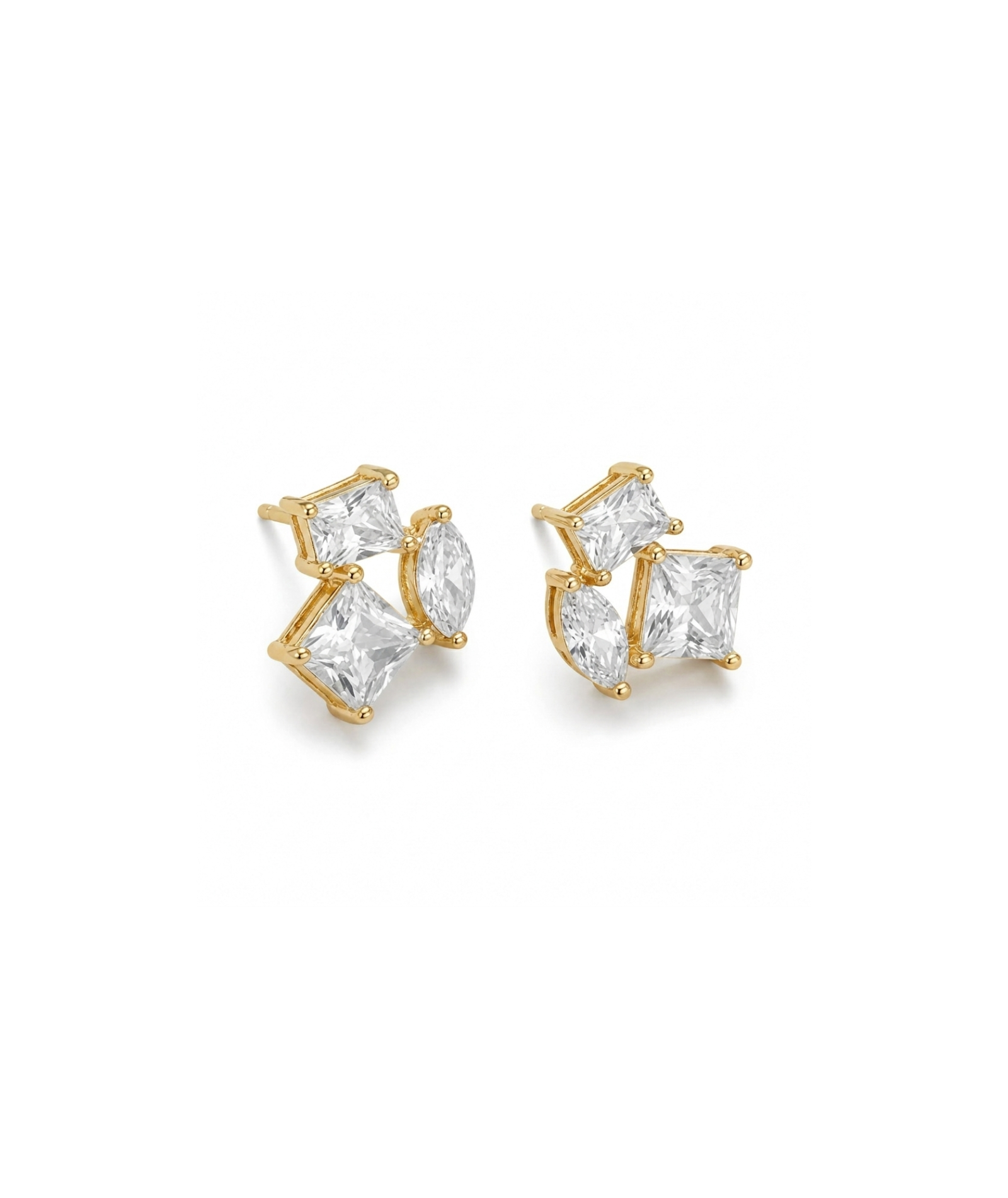 Gold earrings with clear gemstones on a white background  #color_gold