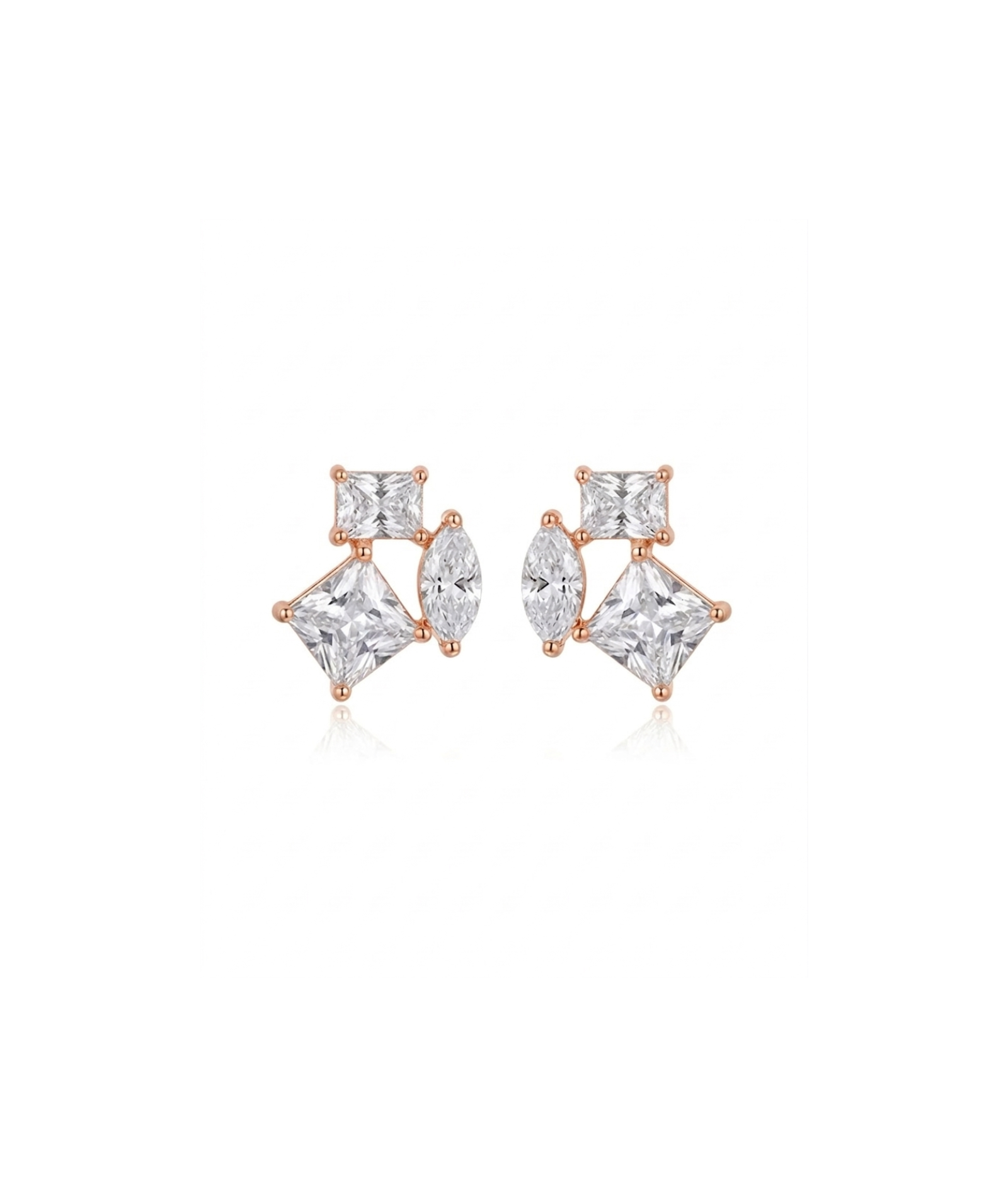 Pair of diamond earrings on a white background  #color_rose gold