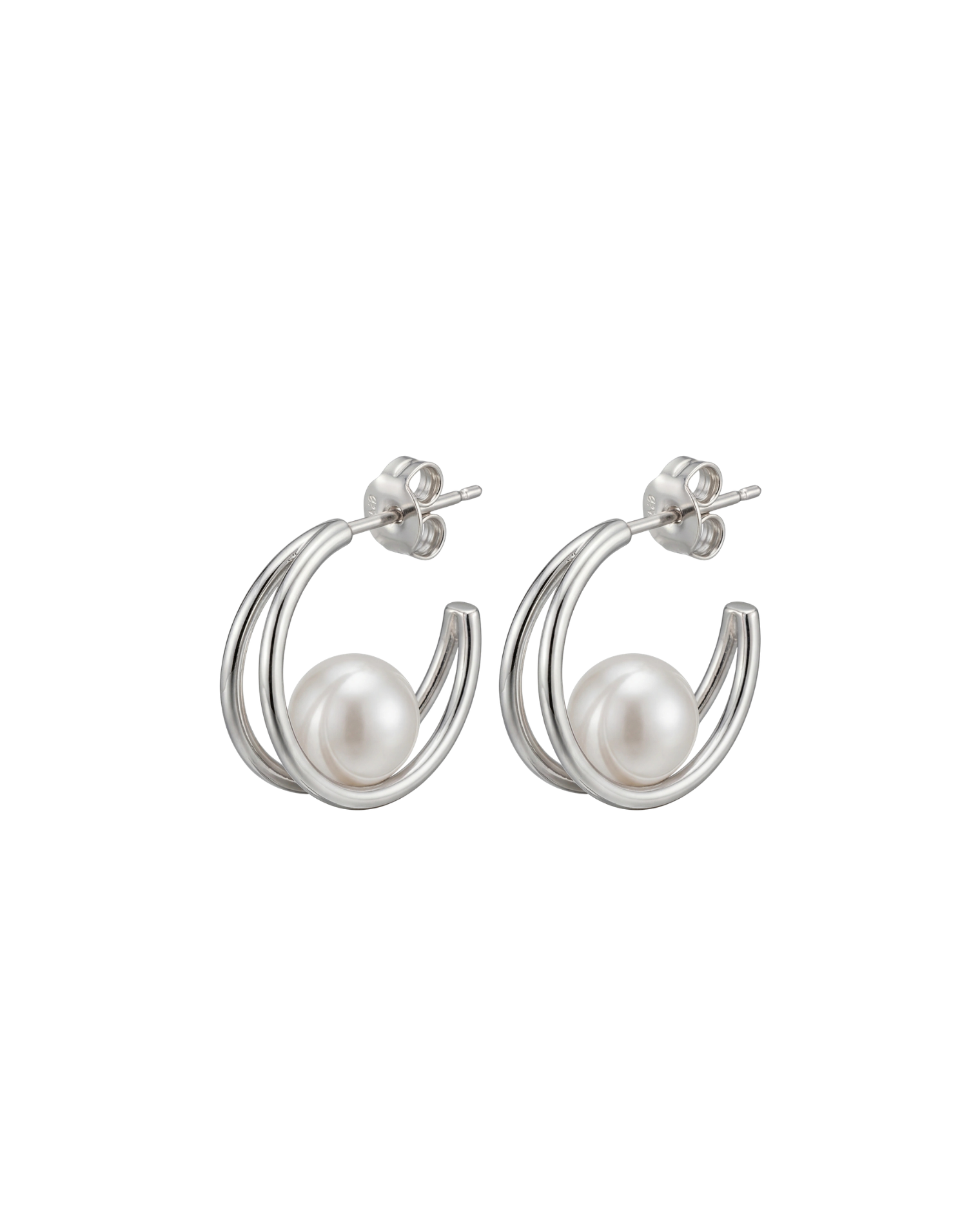 Moon & Pearl Earrings – Minimal Hoop Pearl Drop Earrings