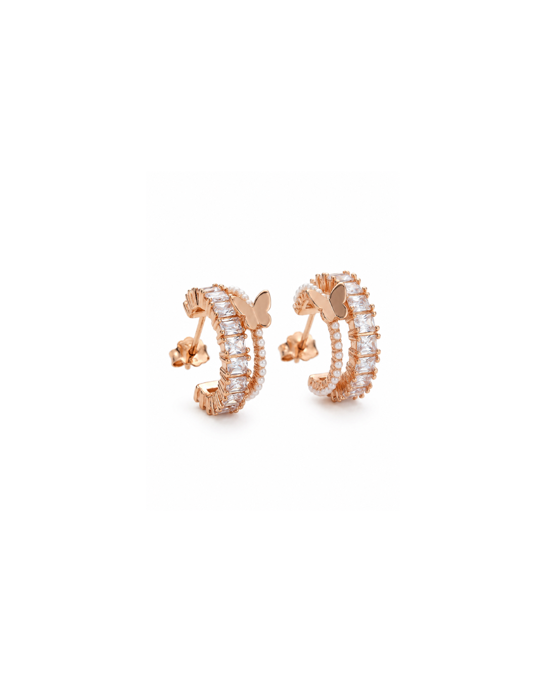 Mariposa Pearl Butterfly Hoop Earrings #color_rose gold 