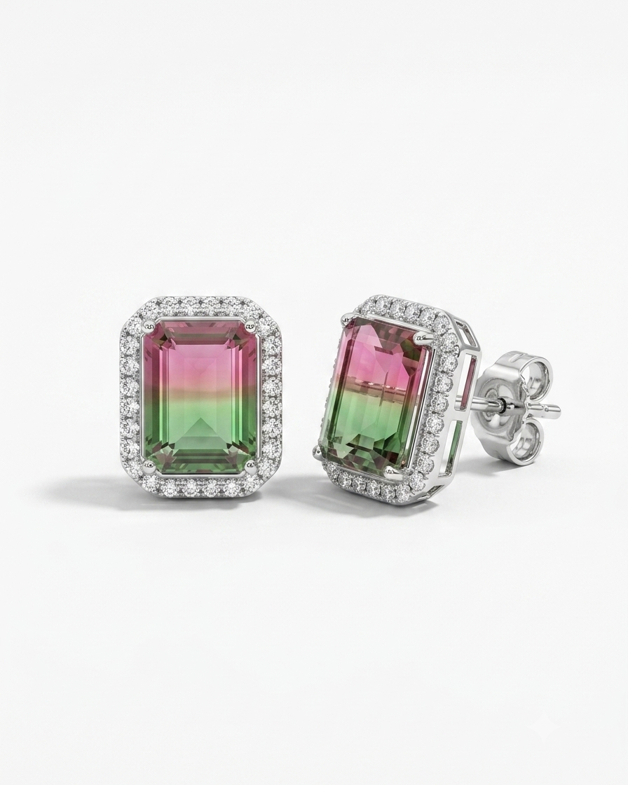 Aurora Watermelon Gem Stud Earrings #color_silver