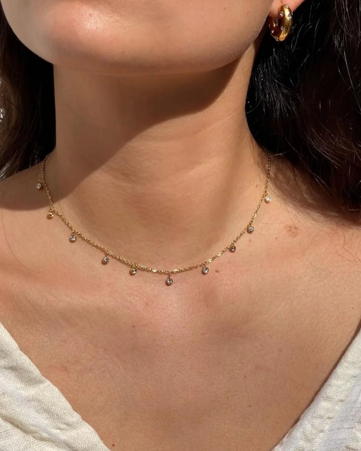Dainty bezel station necklace