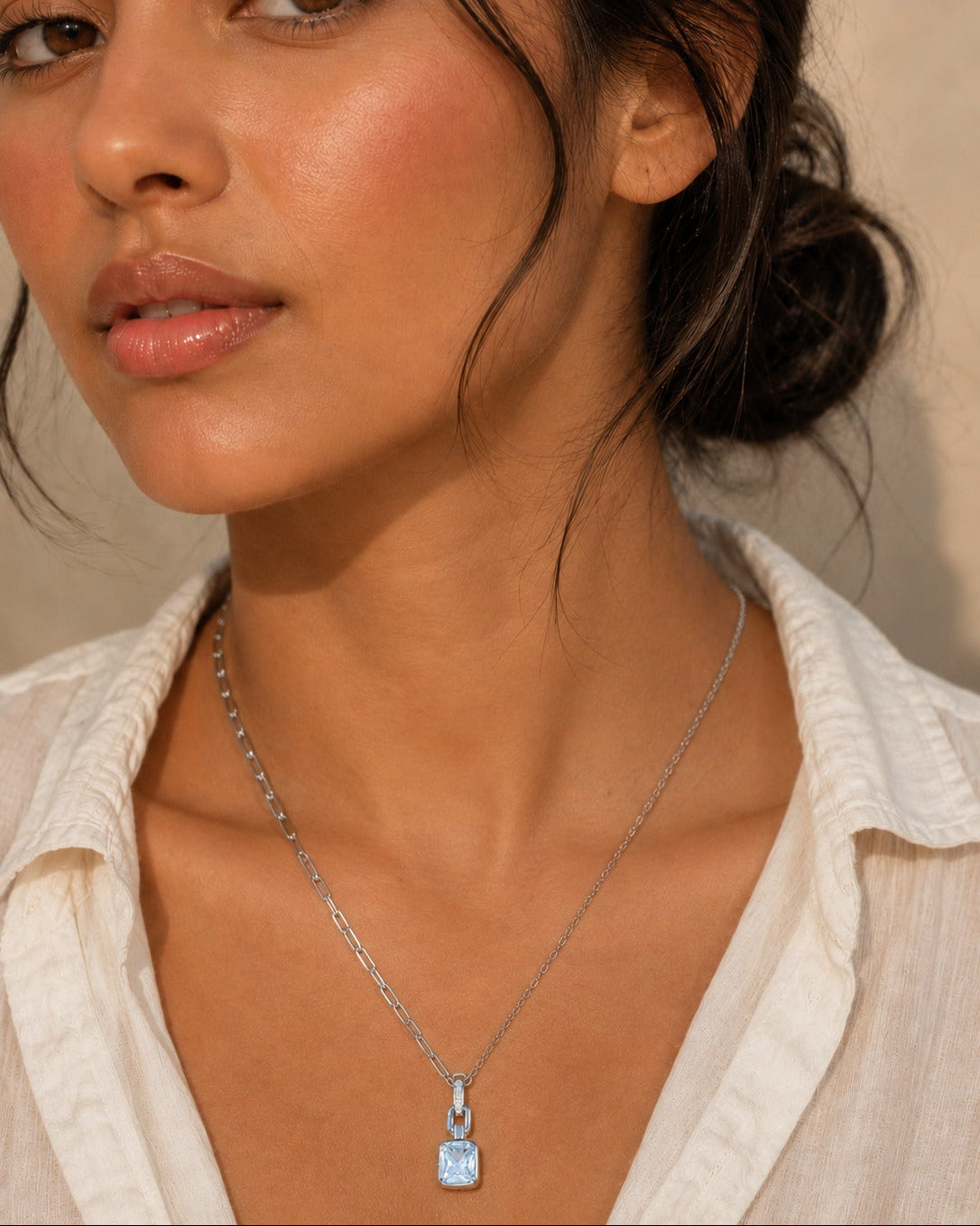 Baguette Crystal Mixed Link Chain Necklace #color_silver 