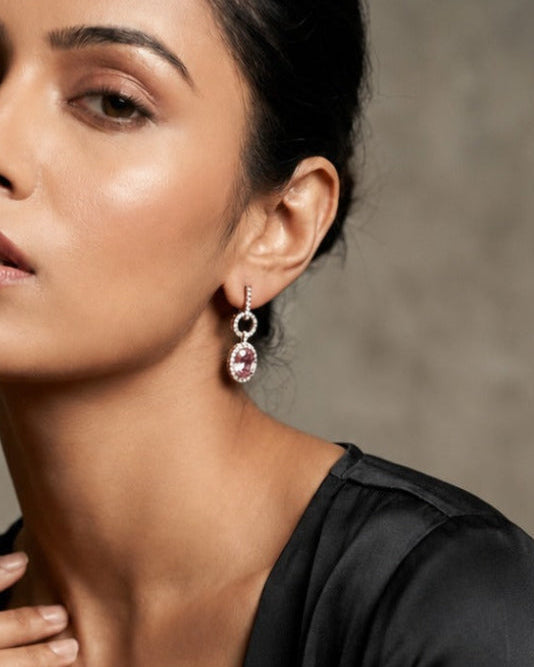 Pink oval halo earrings