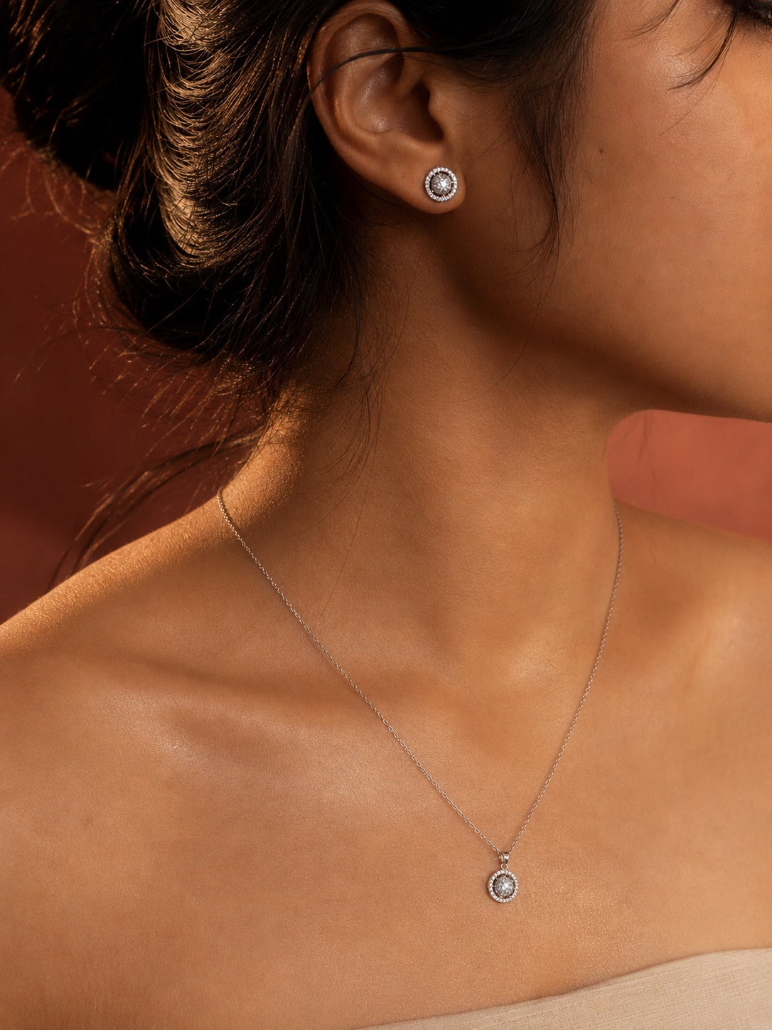 Round - Shaped Solitaire Jewelry Set | 925 Sterling Silver Necklace & Earrings