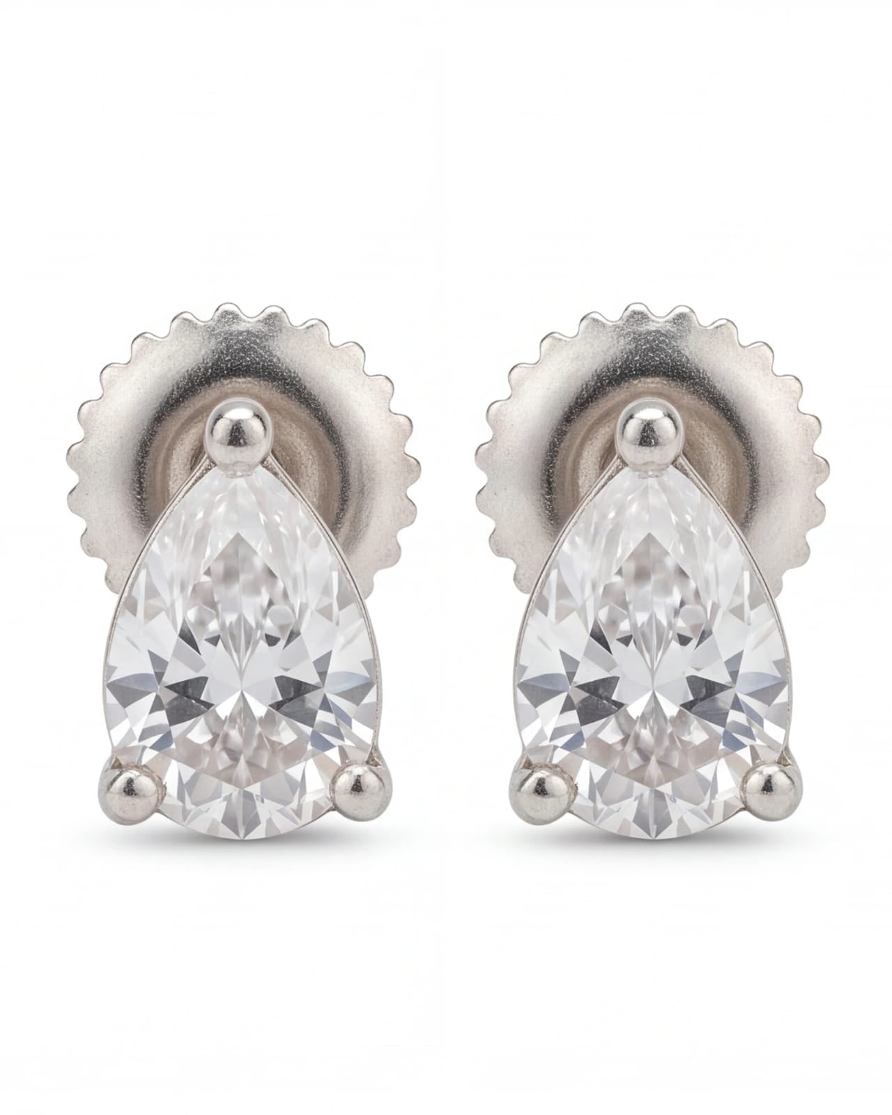 Pair of silver teardrop stud earrings on a white background #color_silver