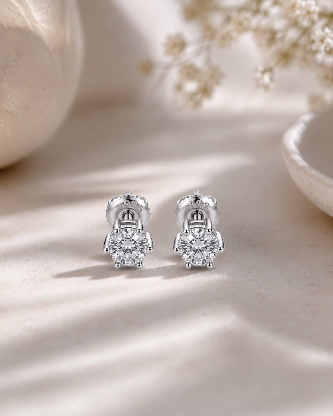 925 Silver Round Sparkle Stud Earrings