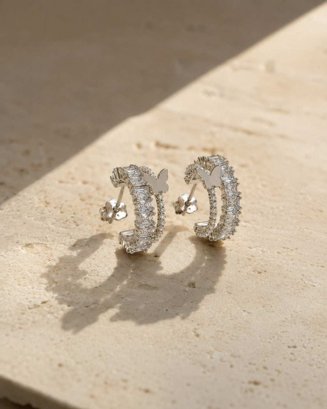 Mariposa Pearl Butterfly Hoop Earrings #color_silver