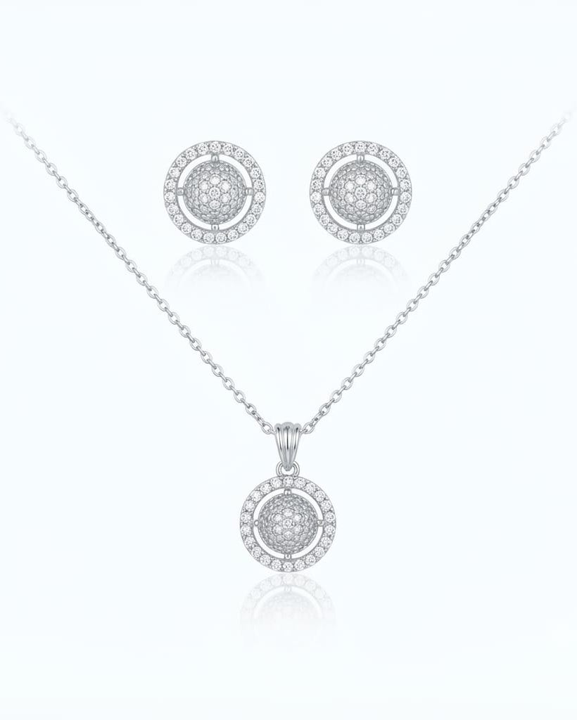 Round - Shaped Solitaire Jewelry Set | 925 Sterling Silver Necklace & Earrings