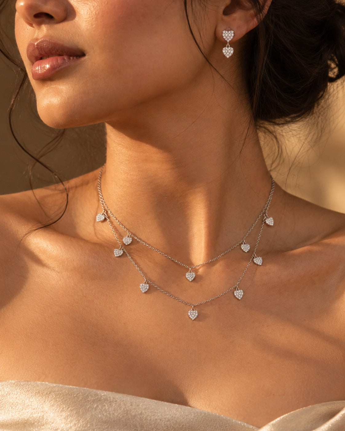 Pavé Heart Layered Jewelry Set | 925 Sterling Silver Necklace & Earrings