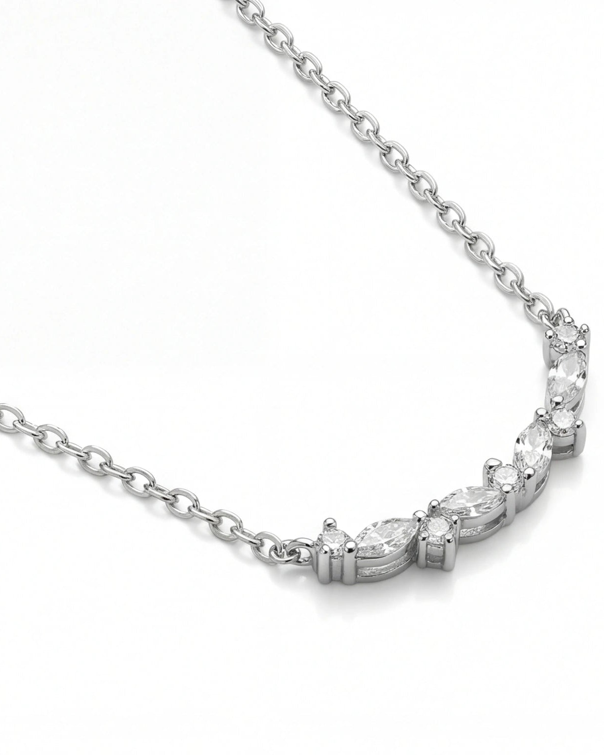 CZ Leaf Chain Necklace for Women #color_silver