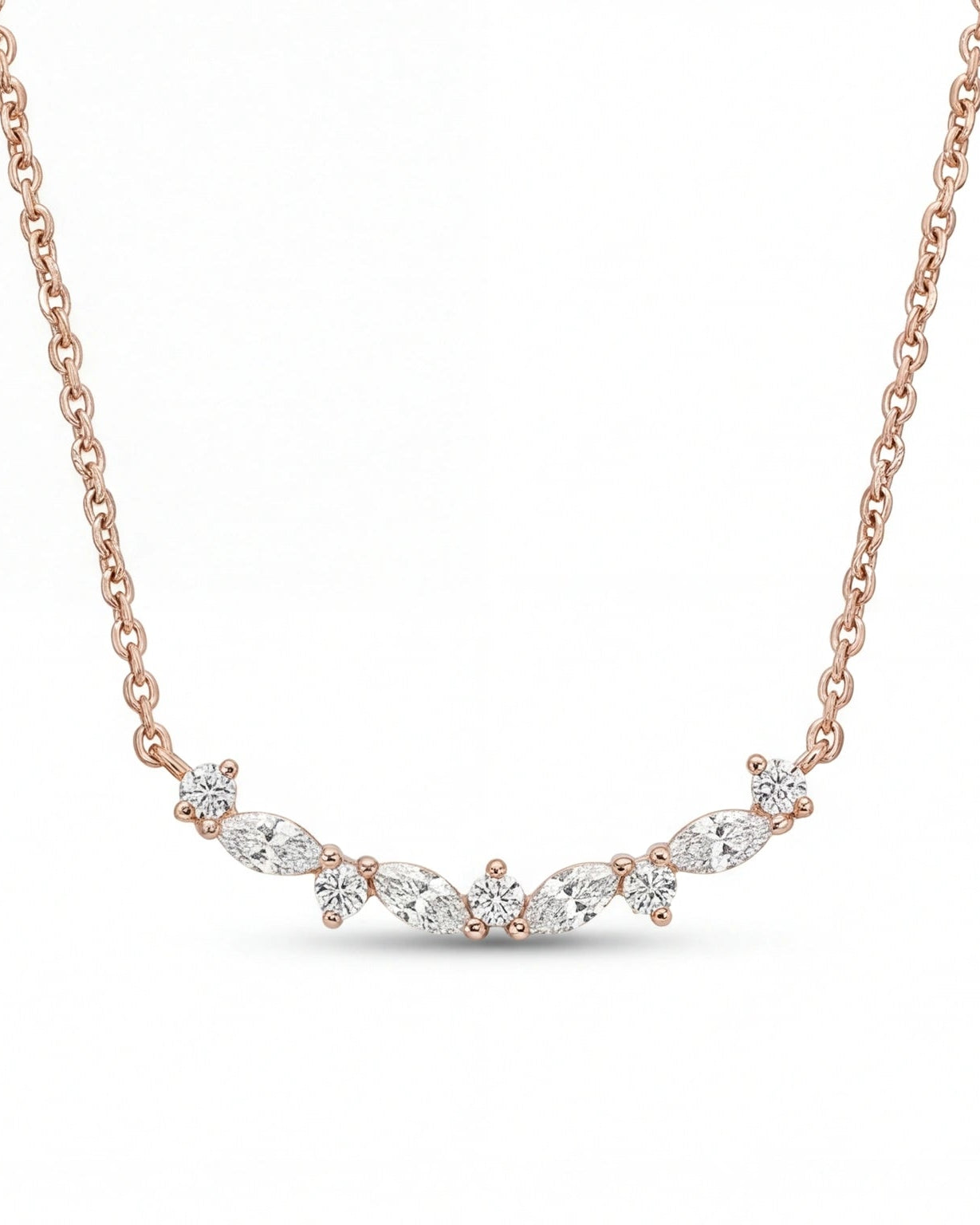 CZ Leaf Chain Necklace for Women #color_rose gold
