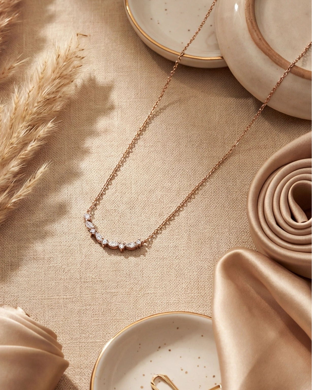 CZ Leaf Chain Necklace for Women #color_rose gold