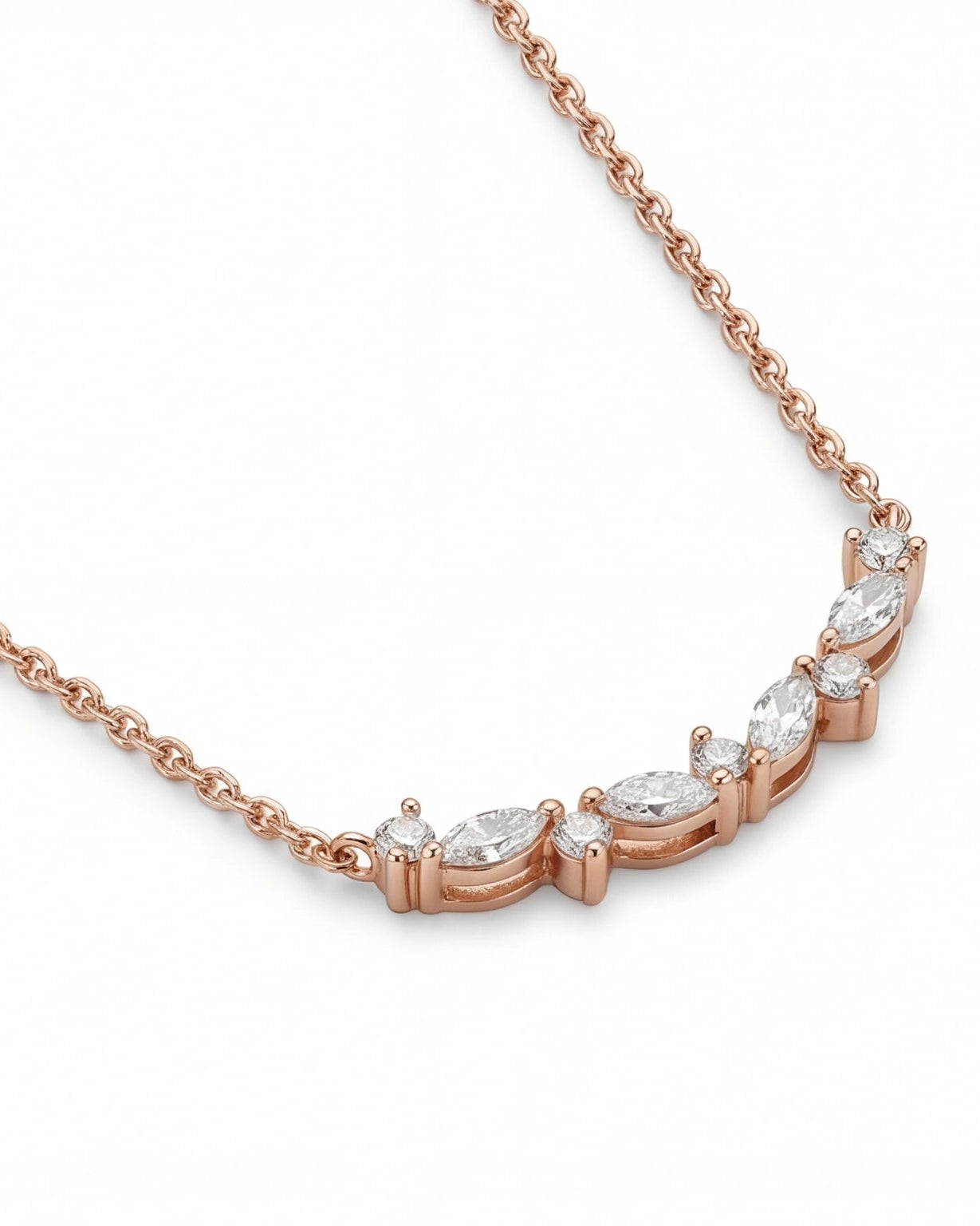 CZ Leaf Chain Necklace for Women #color_rose gold