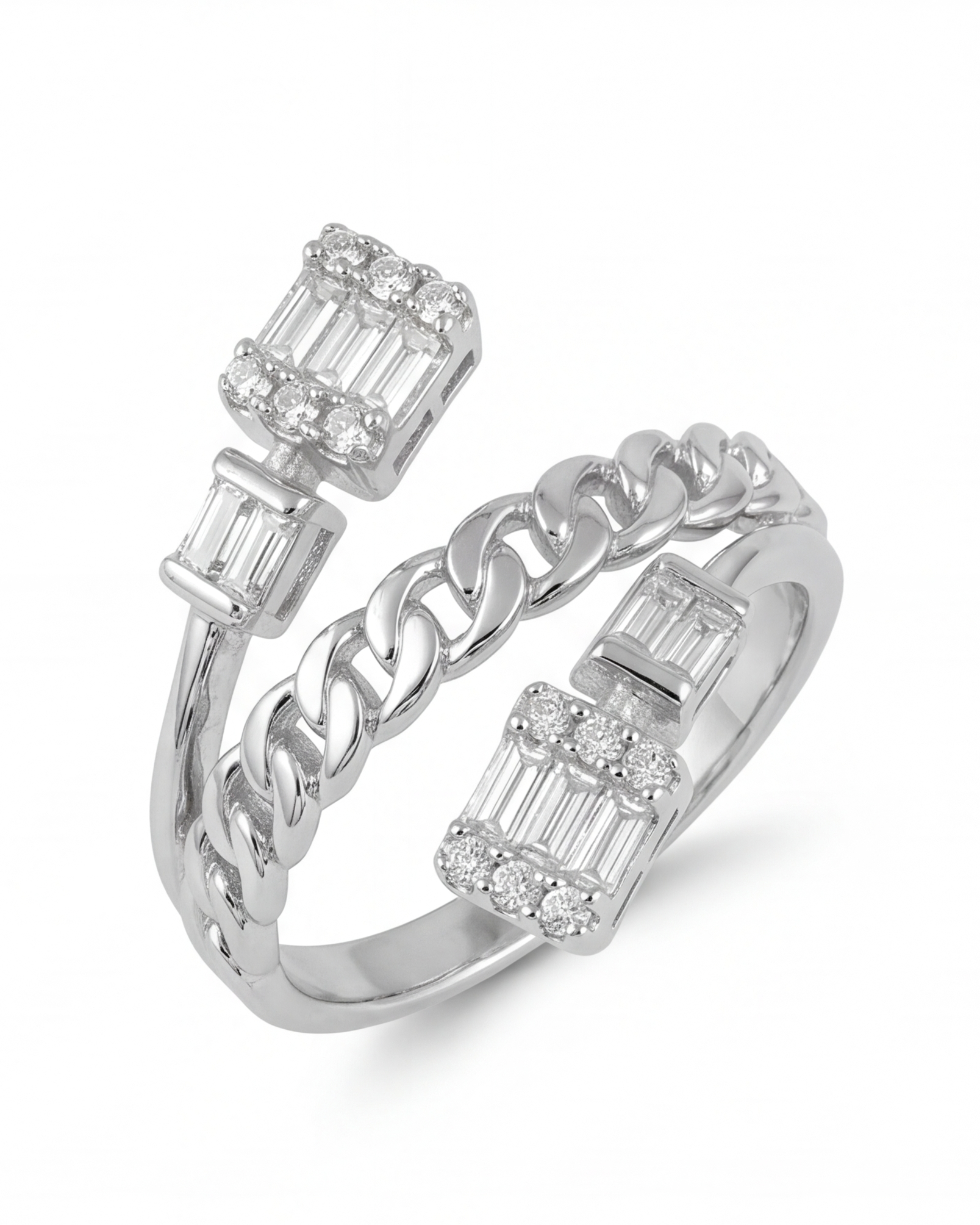 Curb Stack Ring – Chain Band & Baguette Duo Stack Ring