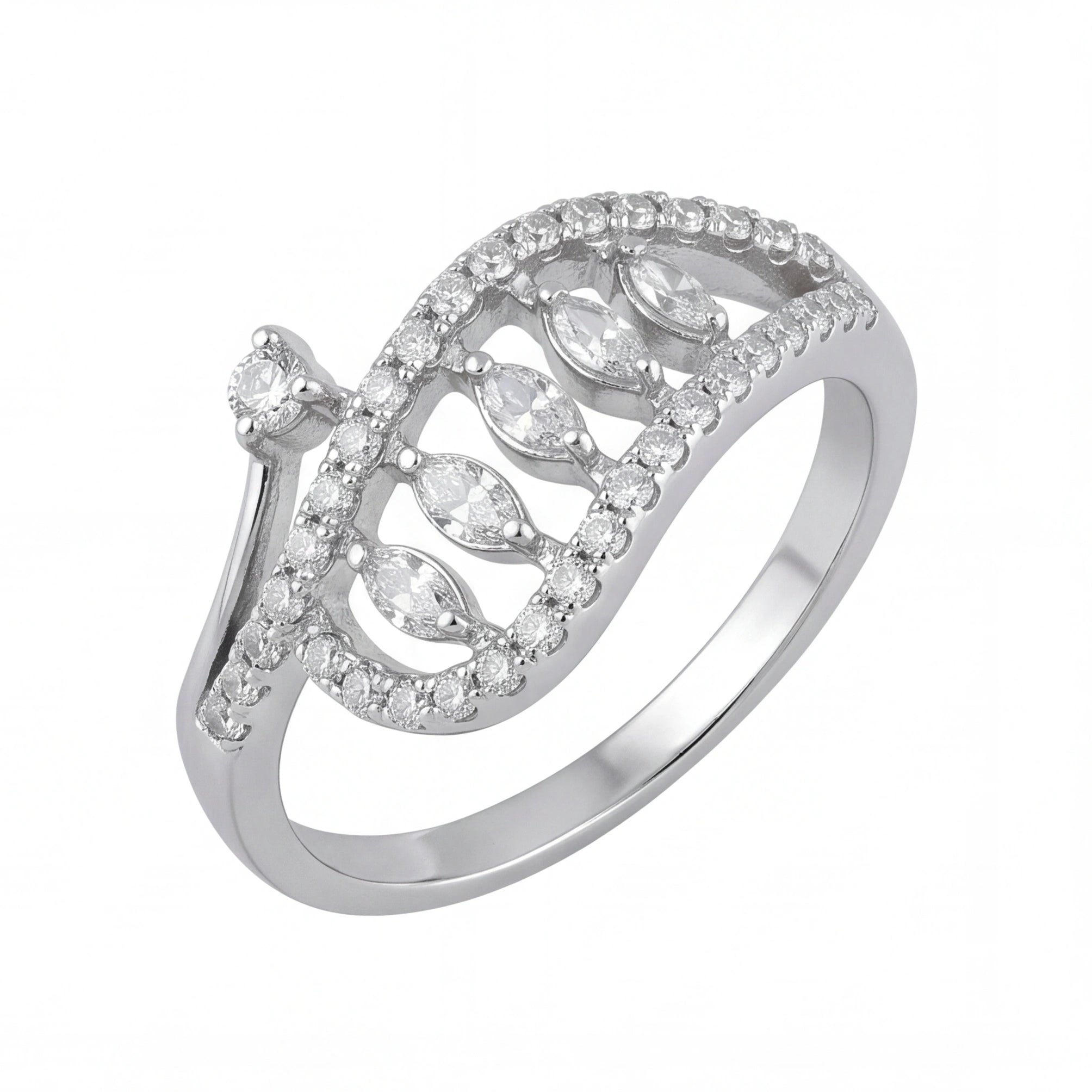 Diamante Arch Ring Crystal Tiara Band Ring for Women
#color_silver