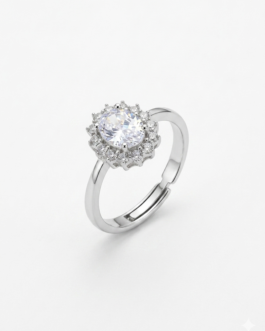 adjustable scalloped halo oval accent ring #color_silver