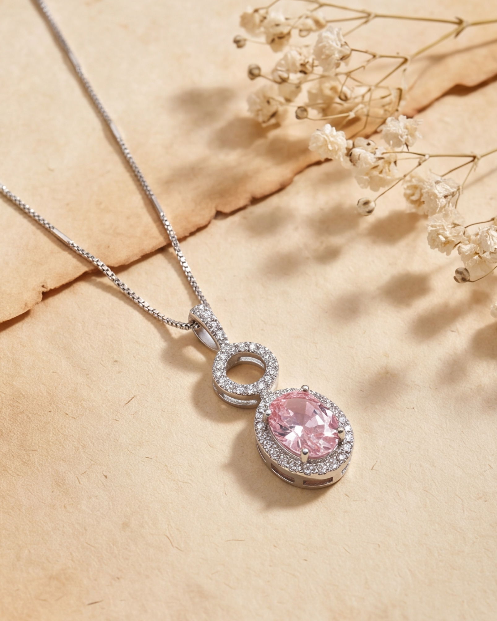 Kensington Rose Ice Oval Pendant Necklace #color_silver