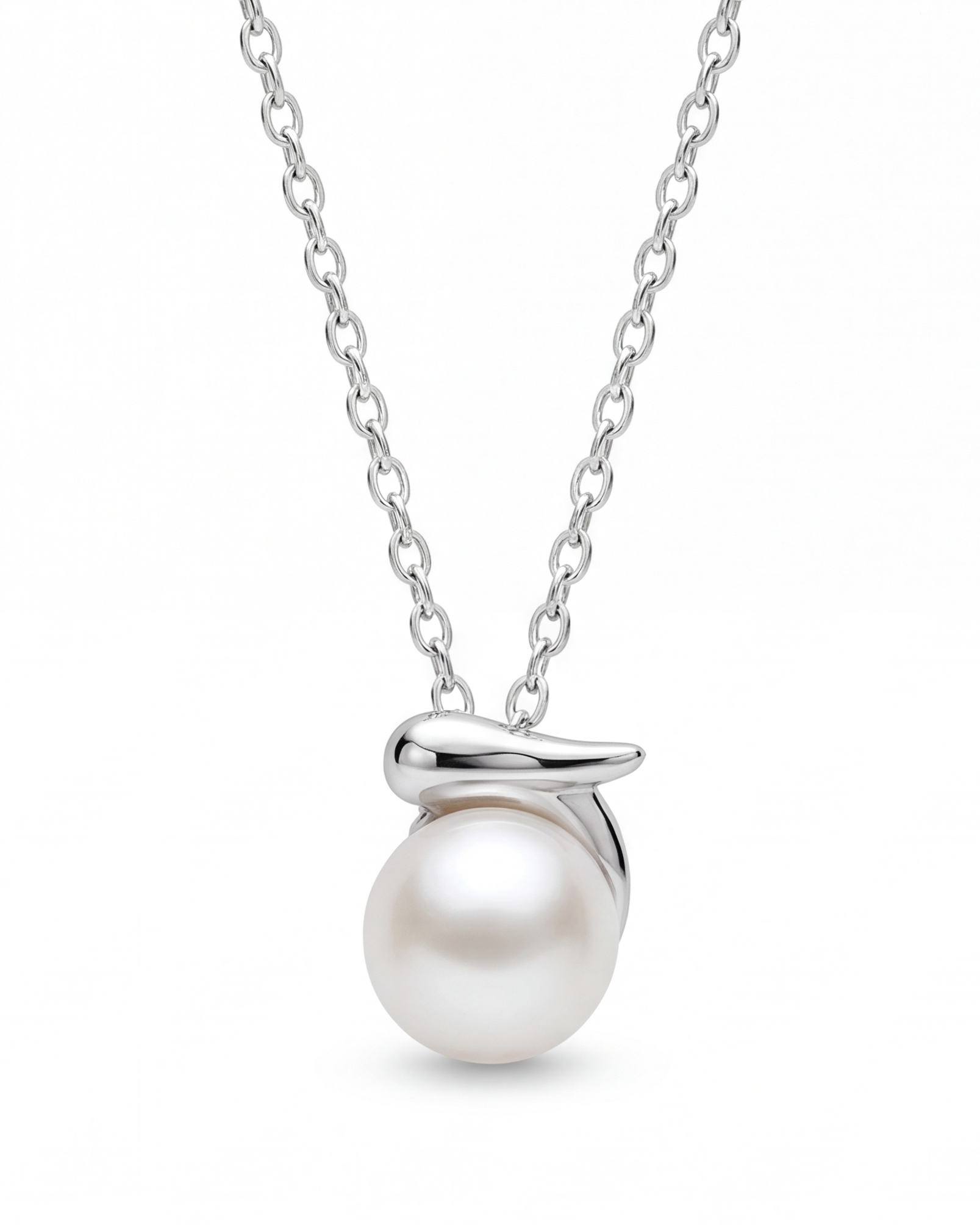 Pearl necklace with silver chain on a white background #color_silver