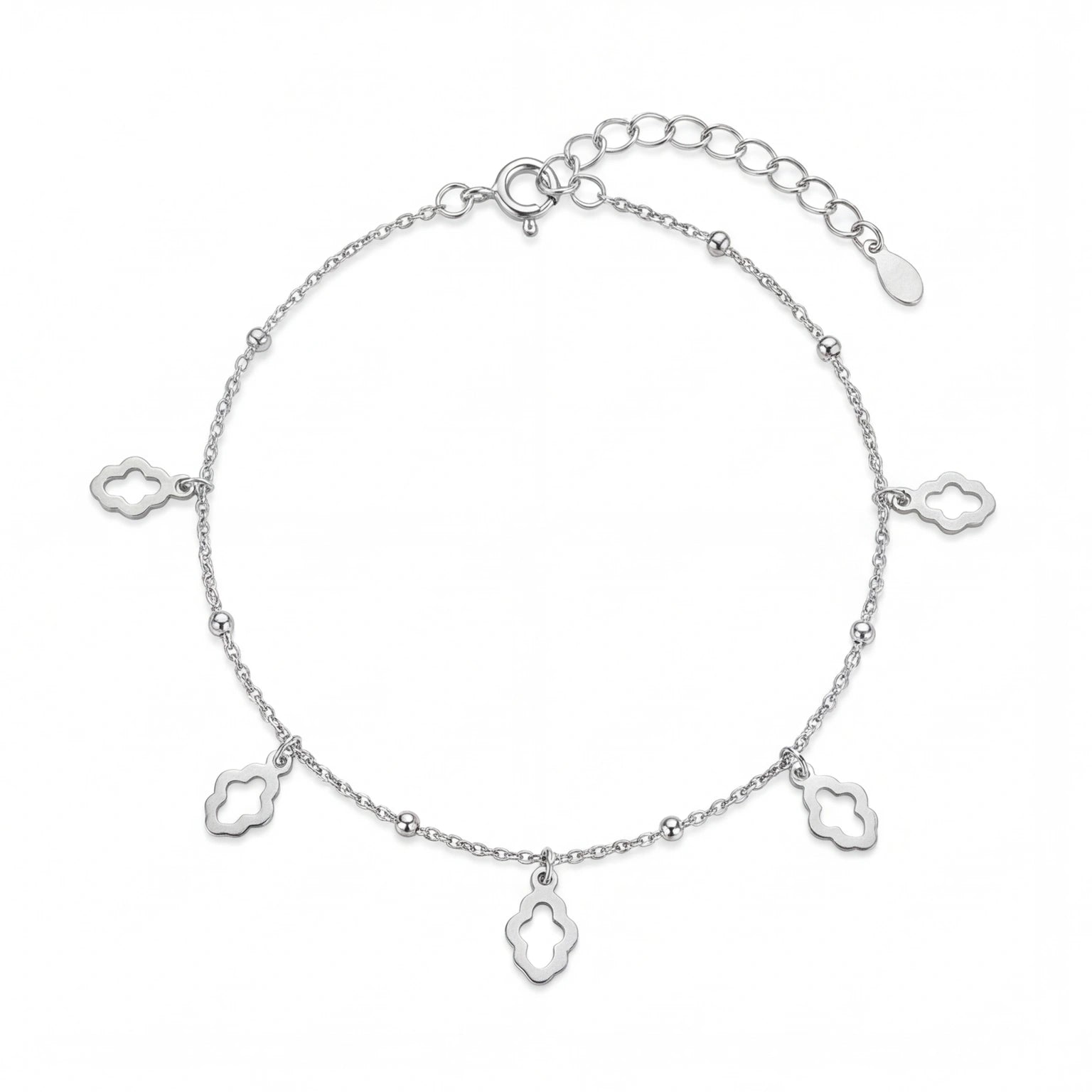 Silver Clover Charm Beaded Anklet for Women #color_silver