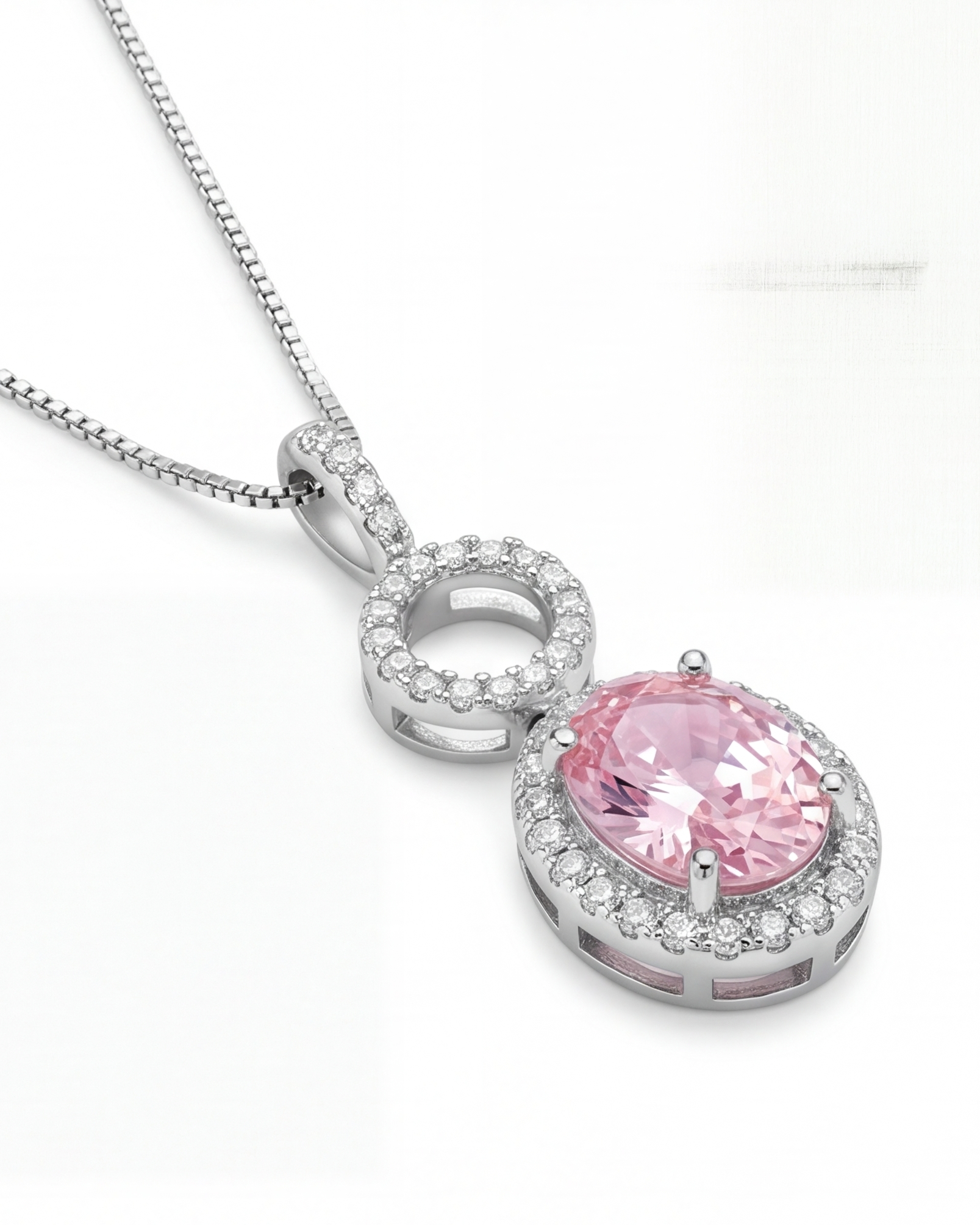 Kensington Rose Ice Oval Pendant Necklace #ccolor_silver