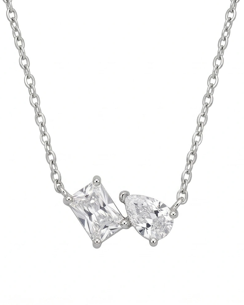 Misfit Pendant Necklace – Radiant & Pear CZ Minimal Silver Chain