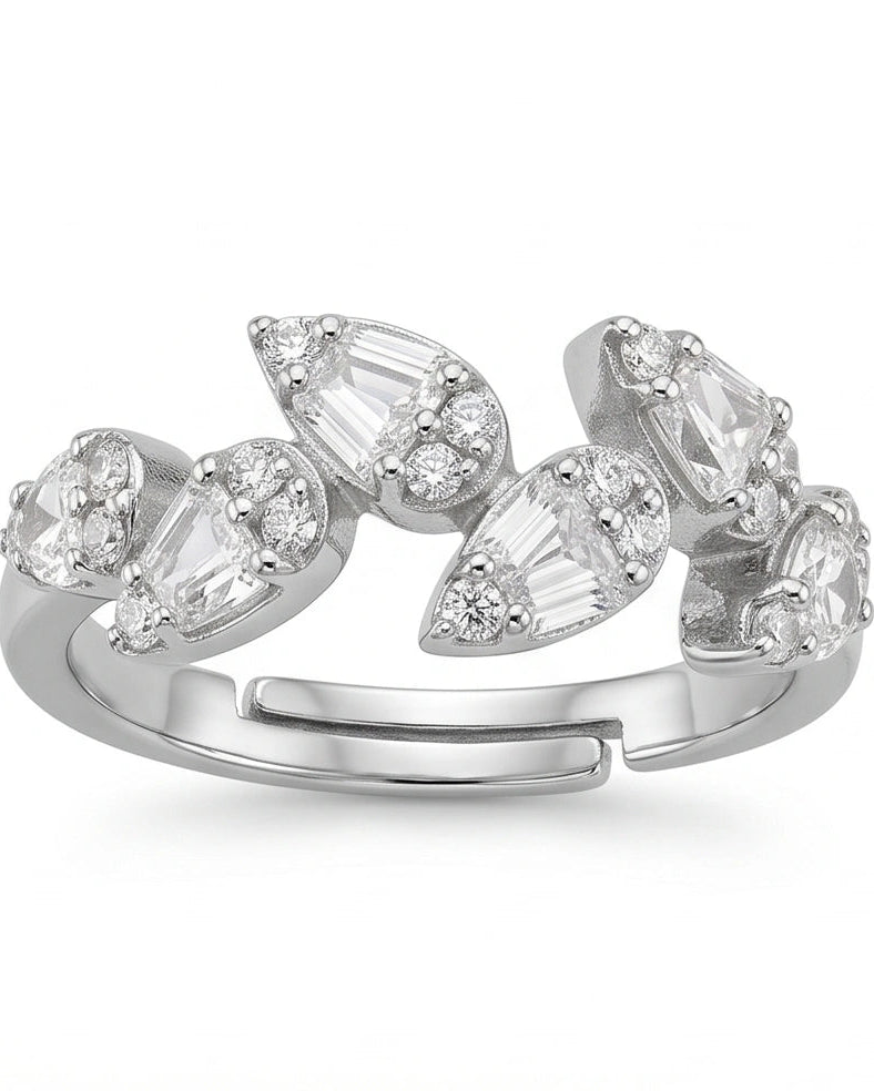 Adjustable open ring with delicate leaf design color_