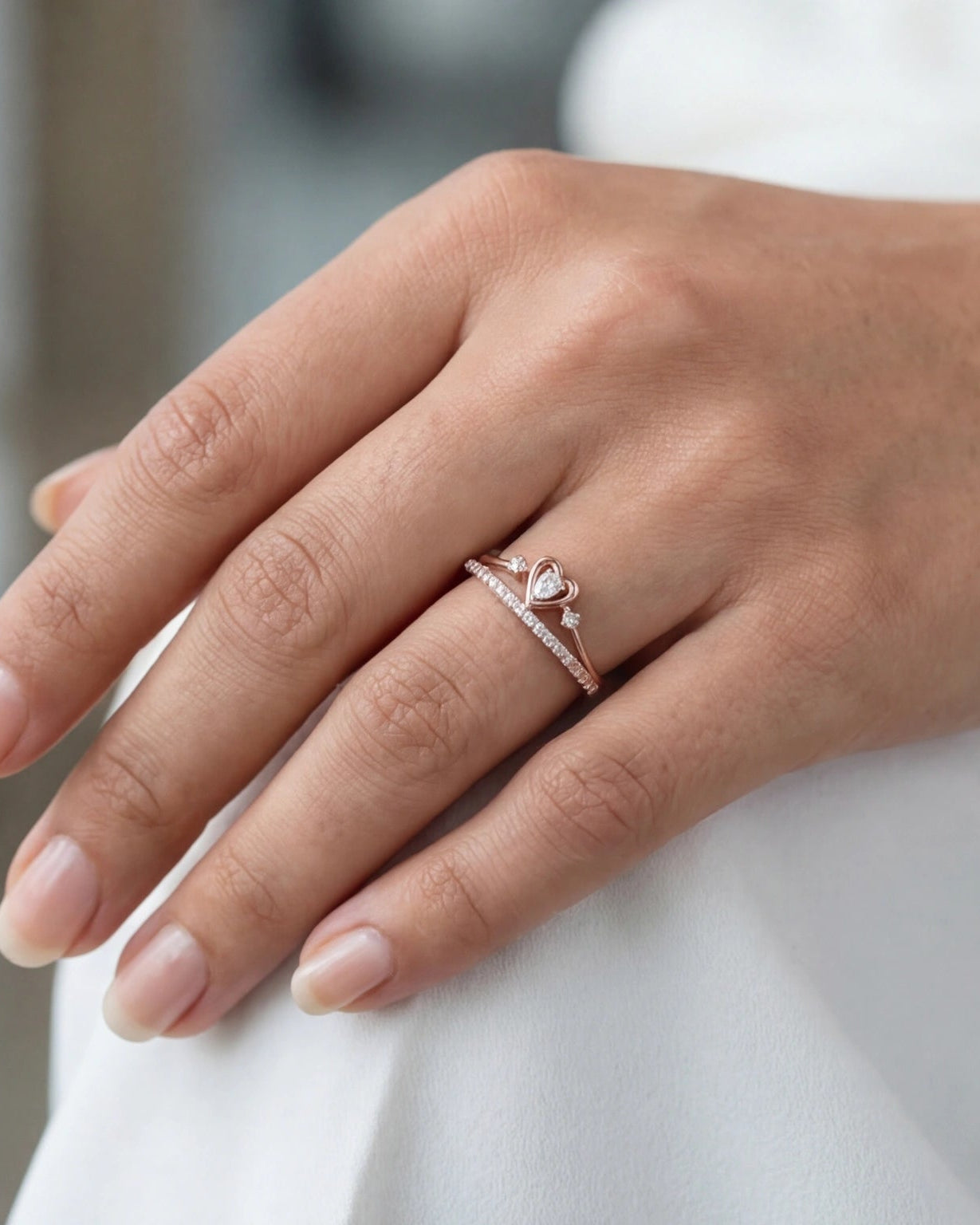 Heart CZ Ring for Women#color_rose gold
