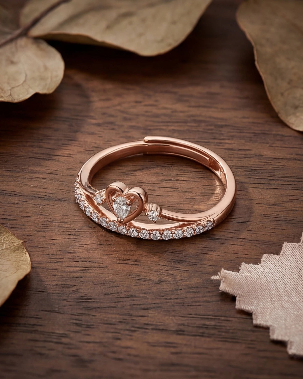 Heart CZ Ring for Women#color_rose gold