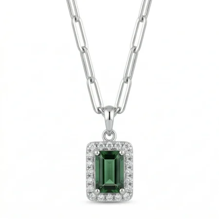 Vivienne  Green Emerald Halo Pendant