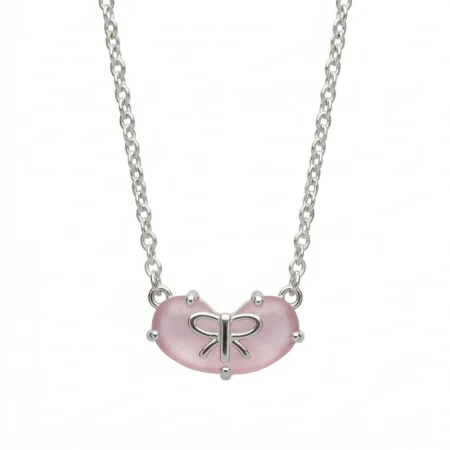 Isla Pink Bow Heart Necklace